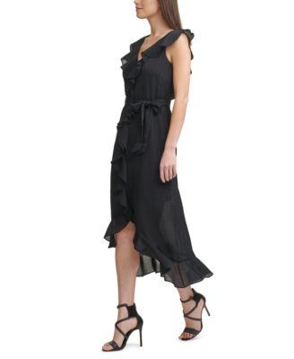 dkny sleeveless ruffled midi dress