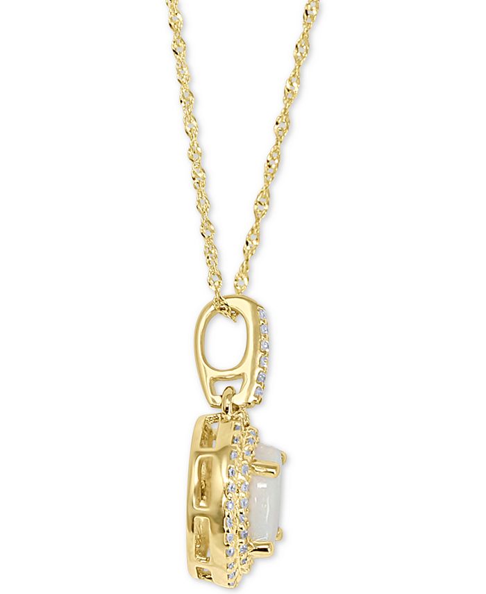 Macy's - Opal (3/4 ct. t.w.) & Diamond (1/5 ct. t.w.) Oval Halo 18" Pendant Necklace in 14k Gold