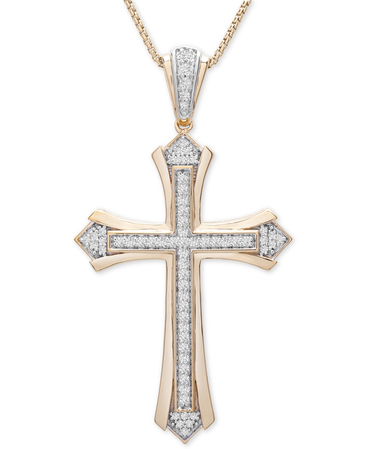 Men's Diamond Cross 22" Pendant Necklace (1/2 ct. t.w.) in 14k Gold-Plated Sterling Silver - Gold Over Silver