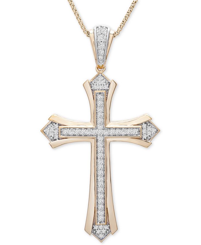 Macy's - Men's Diamond Cross 22" Pendant Necklace (1/2 ct. t.w.) in 14k Gold-Plated Sterling Silver