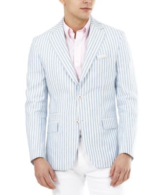 Tallia - Men's Slim-Fit Blue Stripe Linen Blazer