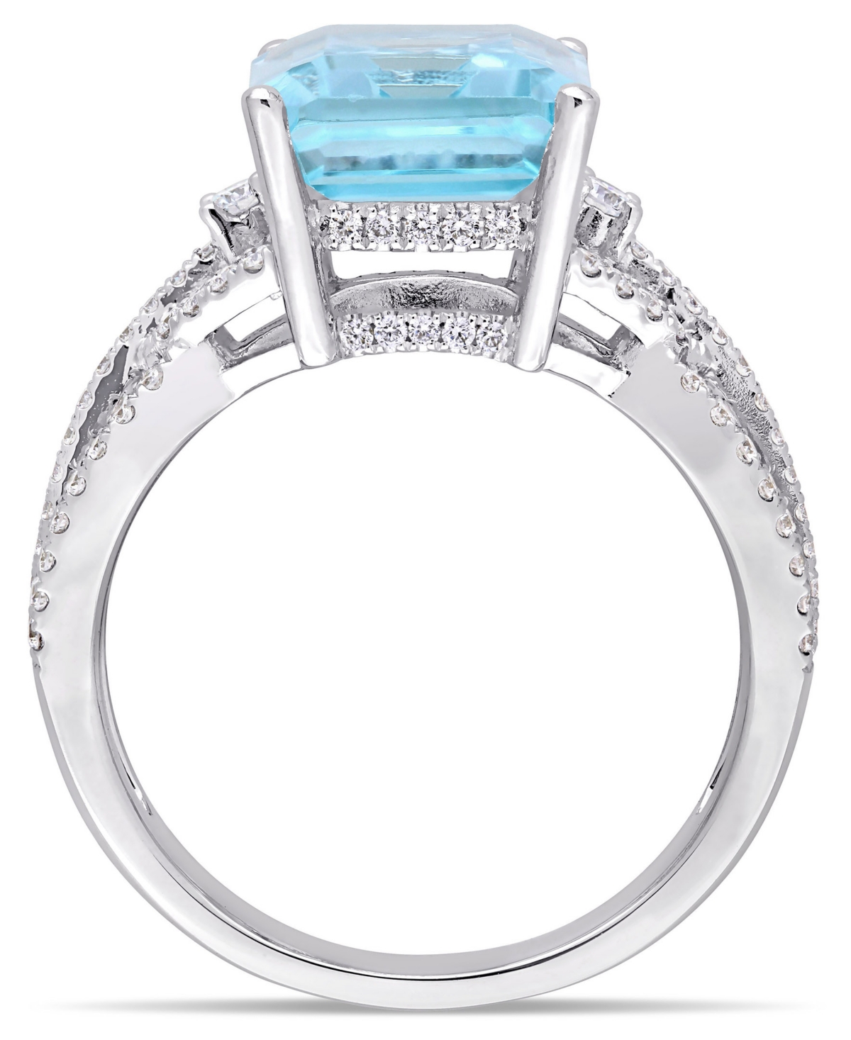 (5-3/5 ct. t.w.) and Diamond (1/2 ct. t.w.) Interlaced Three-Row Ring in 14k White Gold - Blue Topaz
