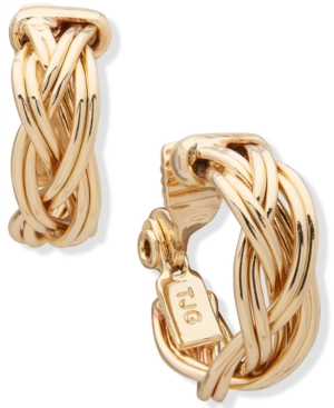 Anne Klein Gold-tone Small Braided Clip-on Hoop Earrings, 0.75"