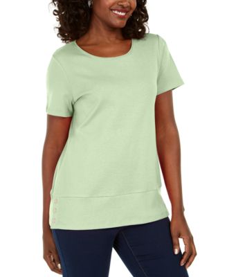 Karen Scott - Button-Hem Scoop-Neck Cotton Top