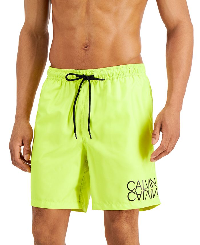 Calvin Klein Men's Regular-Fit UPF 50+ Reflection Logo Swim Trunks ...