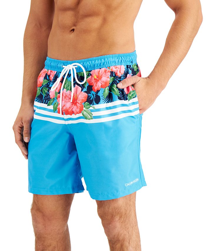 Calvin Klein Men's Regular-Fit Quick-Dry UPF 50+ Floral Stripe Swim ...