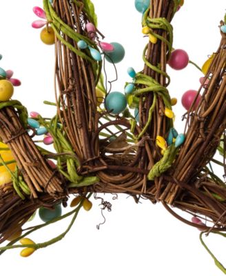 24.5"H Easter Bunny Shaped Wreath with Eggs Satin Ribbon Bow