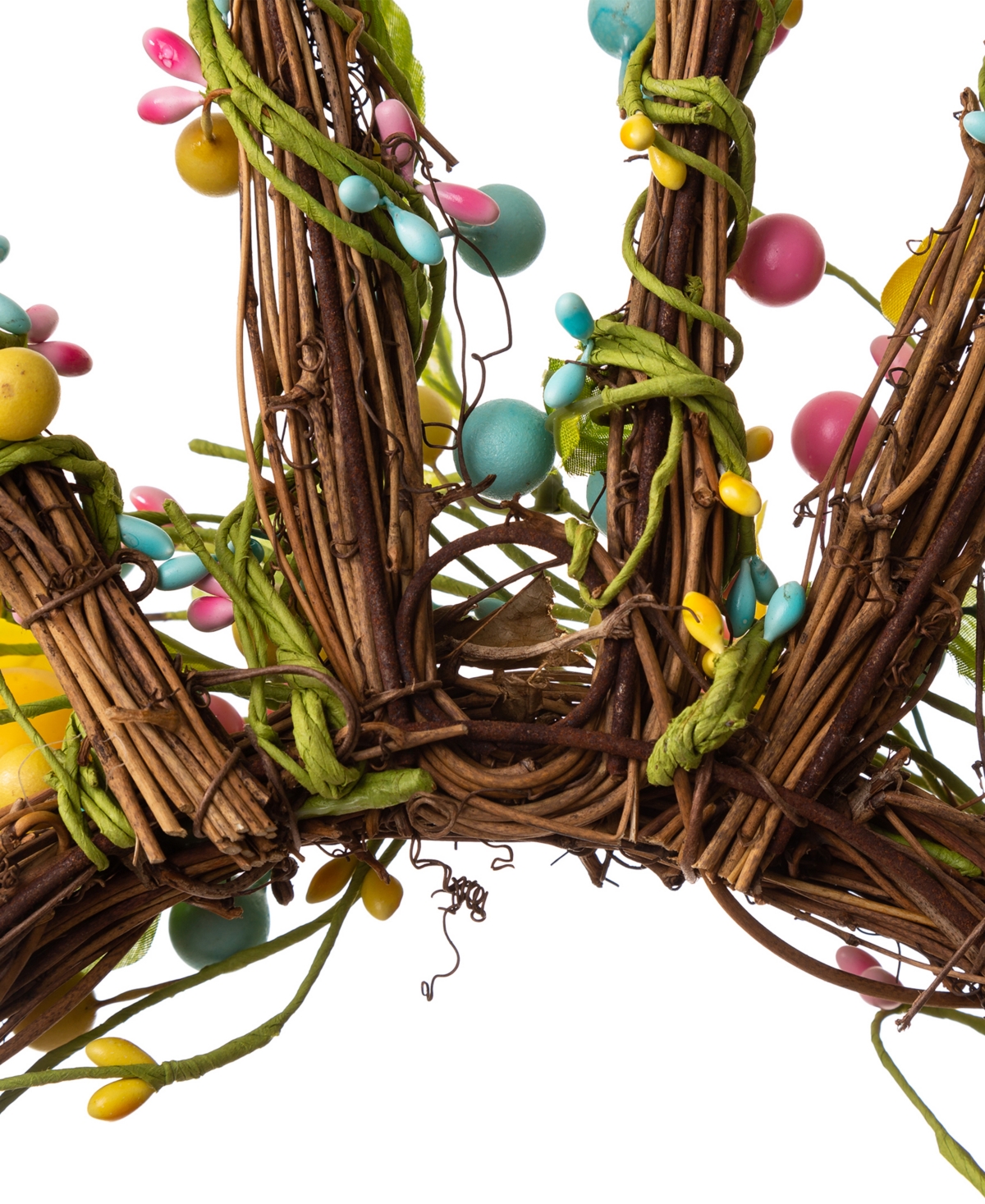 Glitzhome 24.5"H Easter Bunny Shaped Wreath with Eggs Satin Ribbon Bow