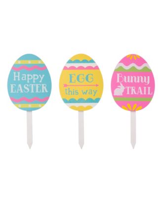 Set of 3 15"H Wooden Easter Egg Yard Stake