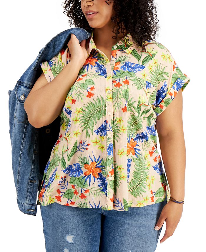 Style & Co Plus Size Printed Camp Shirt, Created for Macy's & Reviews ...
