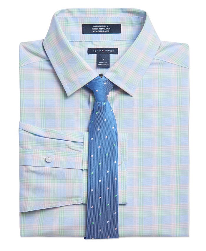 Tommy Hilfiger Big Boys Stretch Plaid Shirt and Tie, 2-piece Set - Macy's