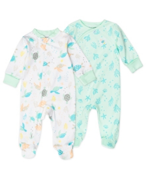 Mac & Moon Baby Boys or Girls Sleep Play Sleepsuit with Pastel Turtle Print 2 Pack