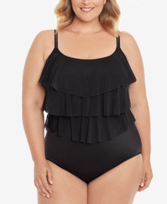 Swim Solutions Plus Size Triple Tiered Tummy-Control One-Piece Swimsuit ...