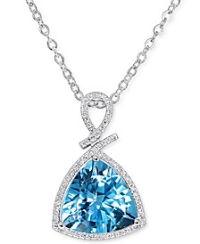 Blue Topaz (11 ct. t.w.) & Diamond (1/4 ct. t.w.) Trillion 18" Pendant Necklace in 14k White Gold