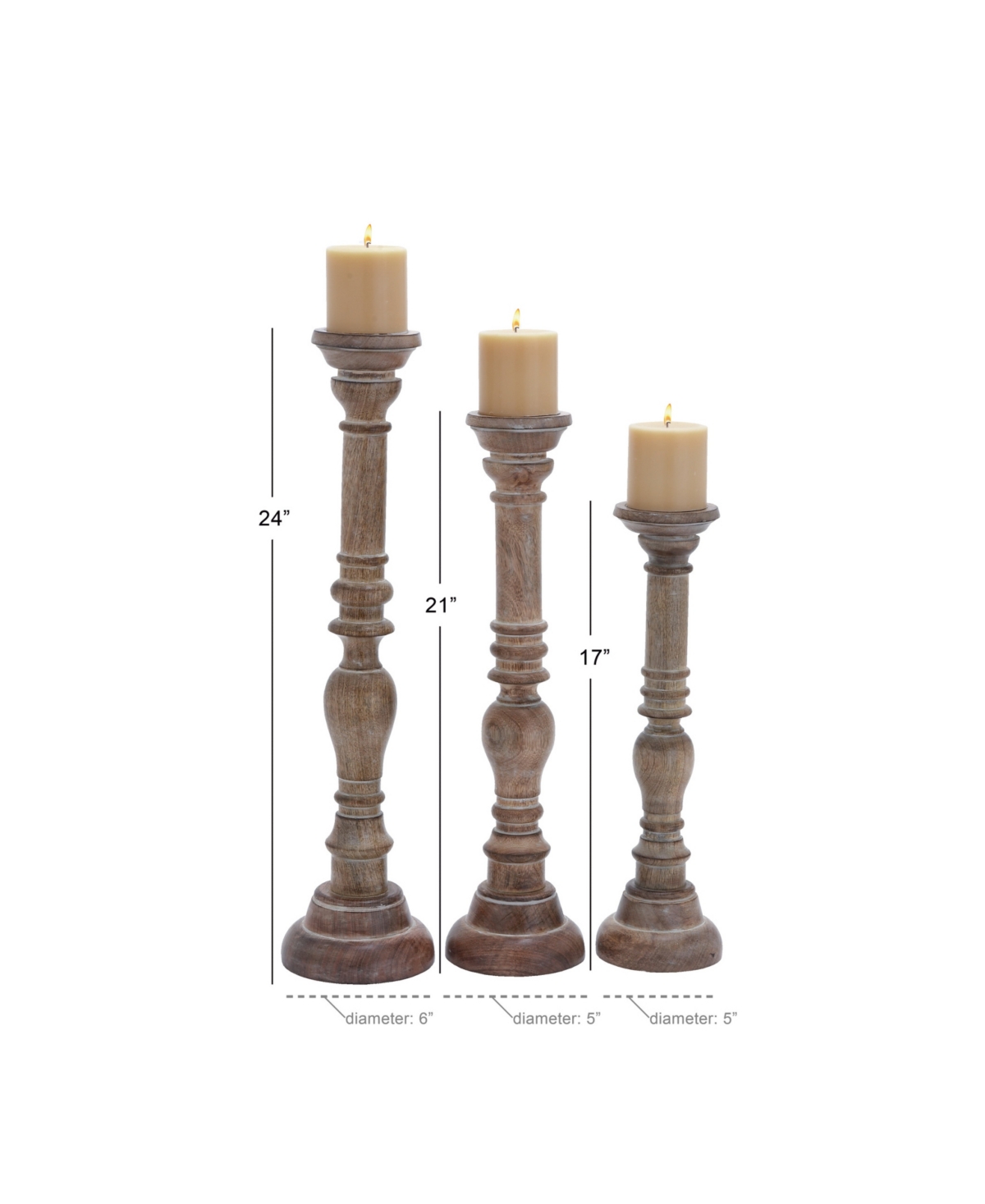 Set of 3Mango Wood Traditional Candle Holder, 24