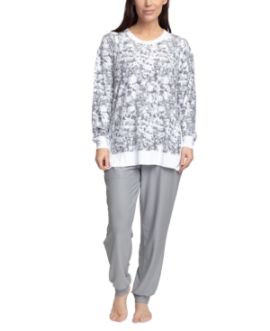 Muk Luks Printed Top & Solid Jogger Loungewear Set