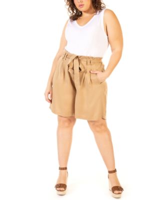 Black Tape Plus Size Solid Paper Bag Shorts Macy s