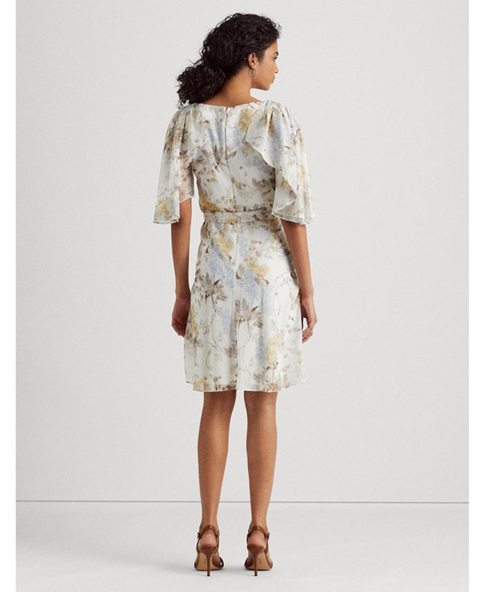 lauren ralph lauren botanical print georgette gown