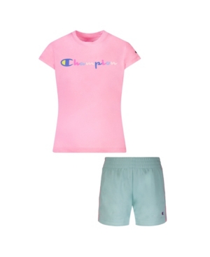 Little Girls Watercolor Script Tee and Shorts Set