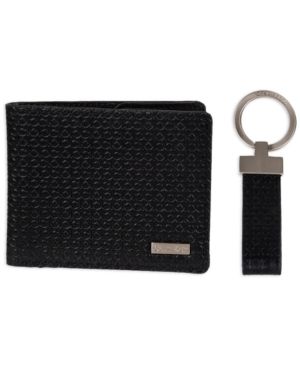 Calvin Klein Men's Rfid Slimfold Wallet & Key Fob Set In Black