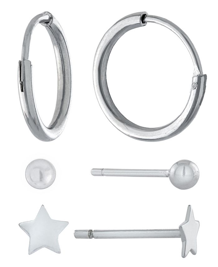 Giani Bernini - 3-Pc. Set Stud & Hoop Earrings in Sterling Silver