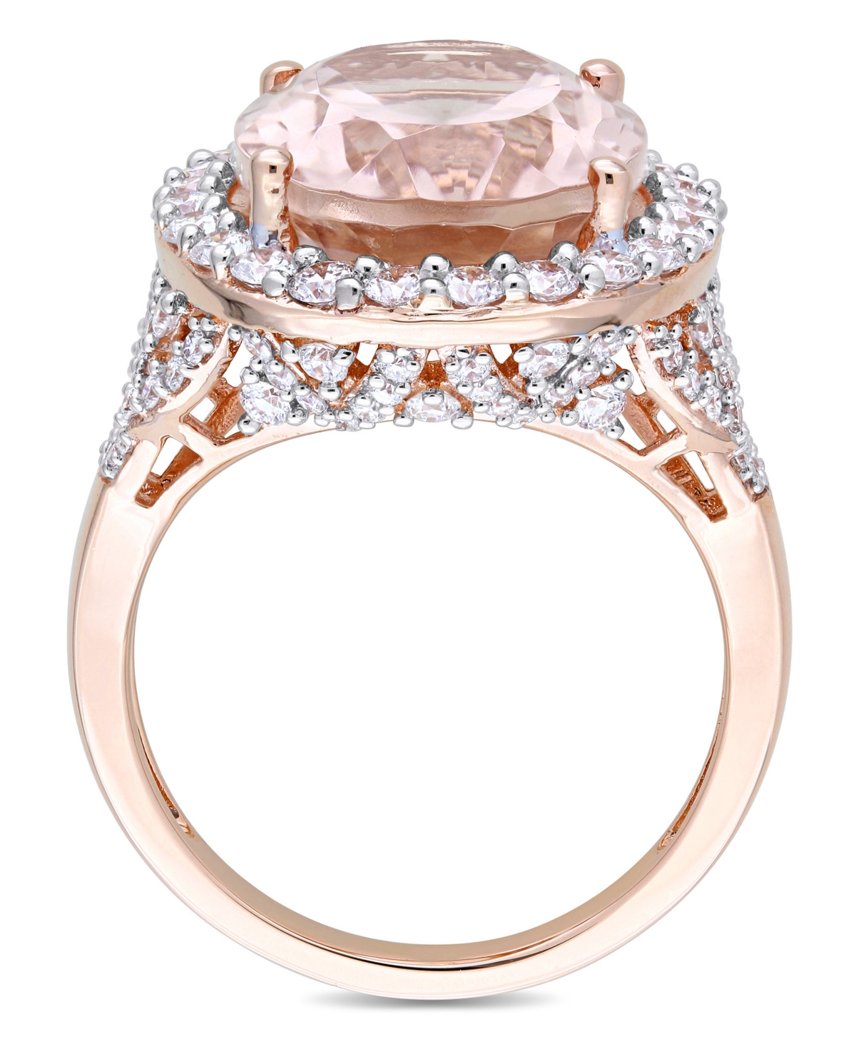 (9-3/4 ct. t.w.) and Diamond (1-2/5 ct. t.w.) Oval Halo Ring in 14k Rose Gold - Morganite