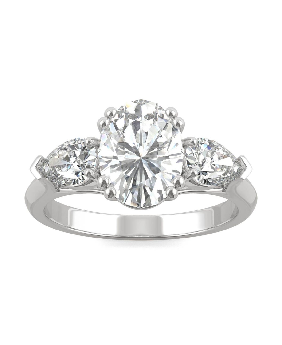 Moissanite Three Stone Engagement Ring 3 ct. t.w. Diamond Equivalent in 14k White Gold - White Gold