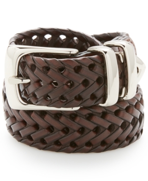 Perry Ellis Portfolio Men's Leather Big And Tall Braided Belt In Brown