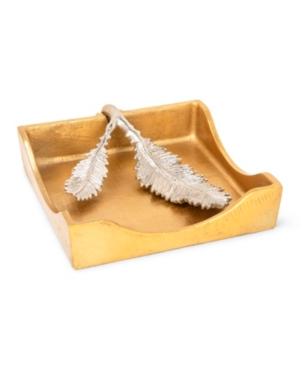 Classic Touch 7"d Gold Square Napkin Holder With Silver Leaf Design
