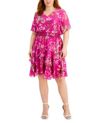 Taylor Plus Size Floral-Print Blouson Dress - Macy's