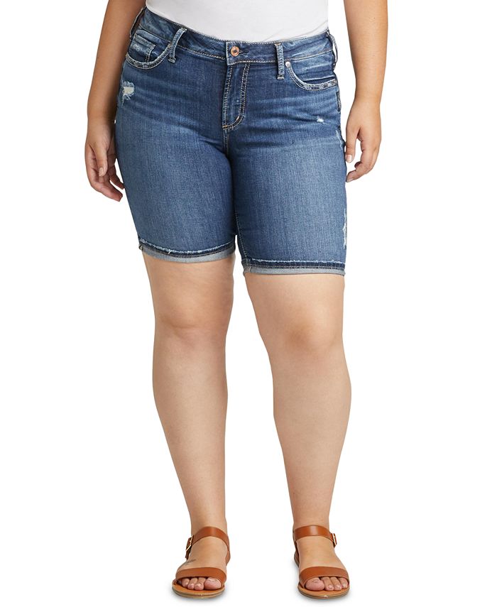 Silver Jeans Co. Plus Size Suki Curvy-Fit Jean Shorts & Reviews - Shorts - Plus  Sizes - Macy's