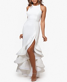 Tiered Ruffles Scuba Crepe Gown