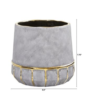 8.5" Regal Stone Decorative Planter with Gold-Tone Accents
