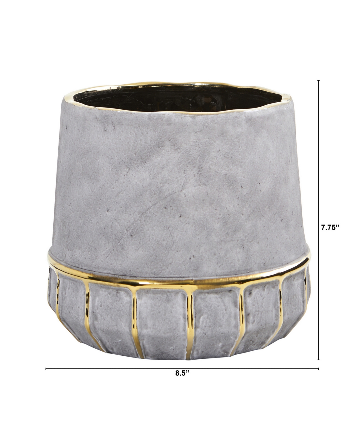 Nearly Natural 8.5" Regal Stone Decorative Planter With Gold-tone Accents In Gray