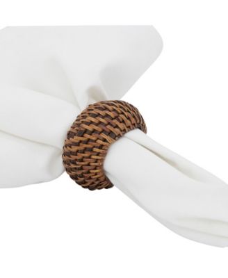 Rattan Napkin Rings with Woven Design, Set of 4, 2.4" x 2.4"