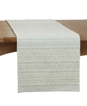 Saro Lifestyle Woven Table Runner With Line Design, 72" X 16" In Open Blue