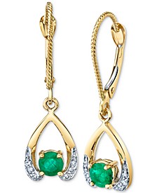 Emerald (5/8 ct. t.w.) & Diamond (1/10 ct. t.w.) Drop Earrings in 14k Gold