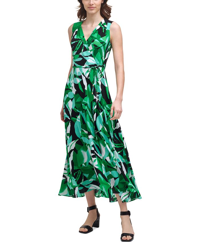 Calvin Klein Floral-Print V-Neck Wrap Maxi Dress & Reviews - Dresses -  Women - Macy's