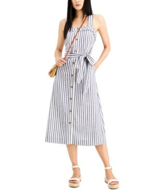 INC Square-Neck Striped A-Line Midi Dress, Created for Macy's - Macy's