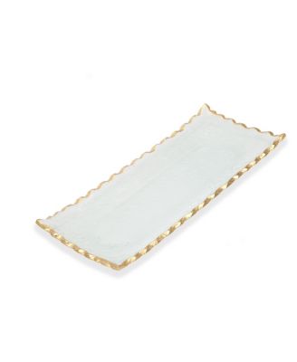 14"L Glass Oblong Tray With Gold Edge