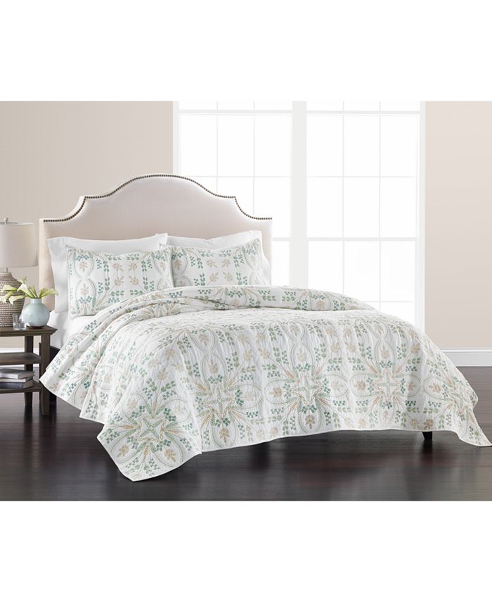 Martha Stewart Collection Embroidered Tile 100 Cotton Twin Quilt