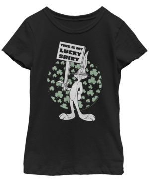 Fifth Sun Kids' Big Girls Looney Tunes Lucky Bunny Short Sleeve T-shirt In Black