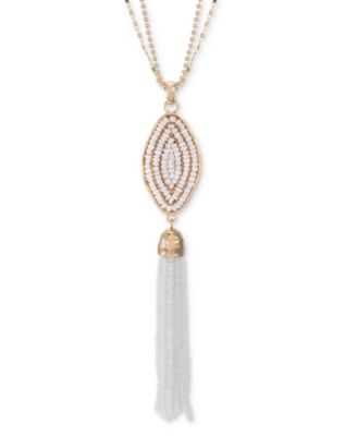 Photo 1 of Style & Co Gold-Tone Seed Bead Tassel Long Pendant Necklace, 32" + 3" extender, Created for Macy's