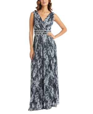 R & M Richards Embellished Metallic-print Gown In Black/silver