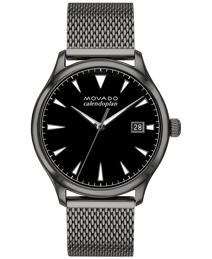 Movado - Men's Swiss Heritage Series Calendoplan Gray Ion-Plated Steel Mesh Bracelet Watch 40mm