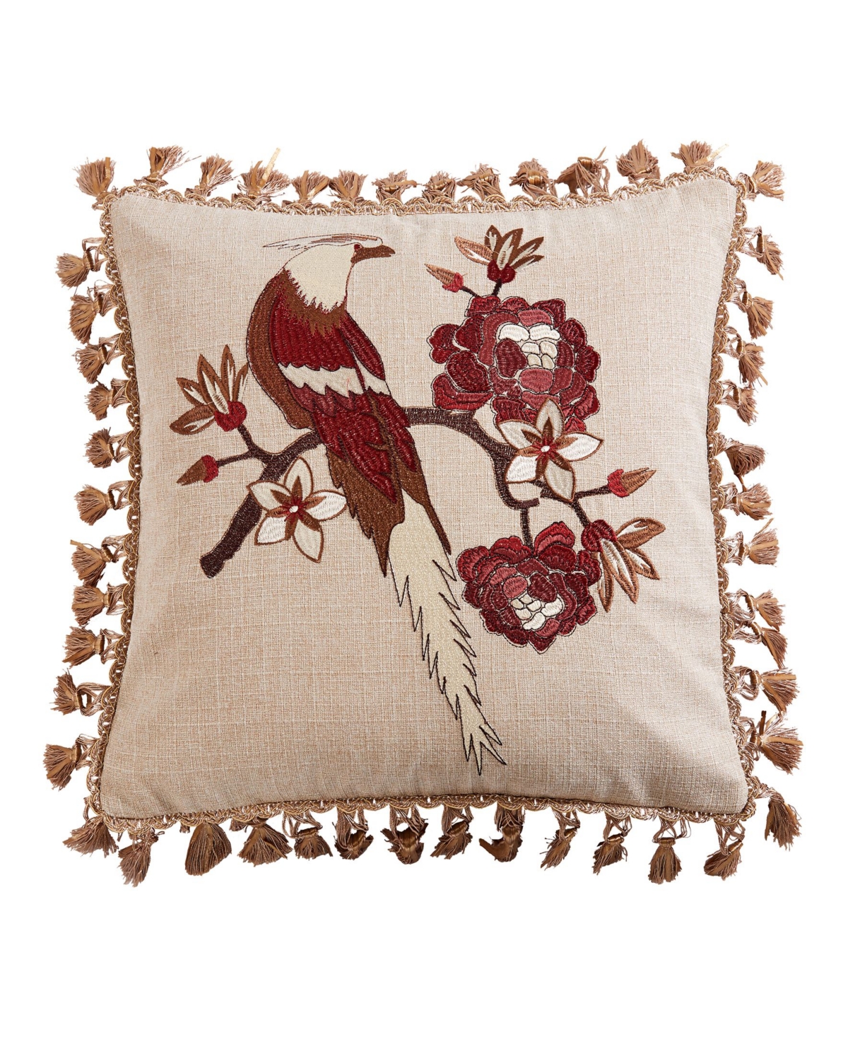 Levtex Astrid Bird Tassel Decorative Pillow, 18" X 18" In Red