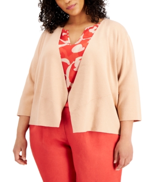 Alfani Plus Size Cozy Open-front Cardigan, Created For Macy's In Fresh Clay