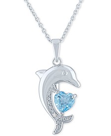 Blue Topaz (1 ct. t.w.) & Diamond Accent Dolphin 18" Pendant Necklace in Sterling Silver