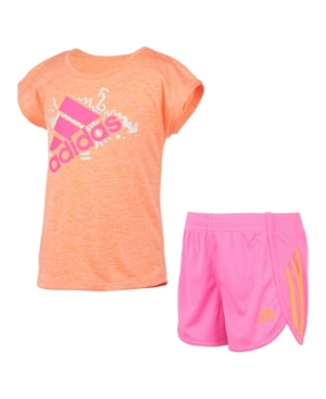 adidas Toddler Girls Short Sleeve Sport T-shirt and Mesh Shorts Set