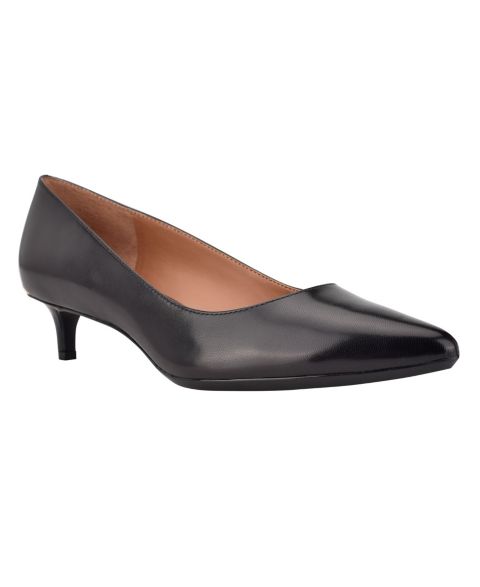 Женские туфли Calvin Klein Gabrianna Pointed Toe Kitten Heel Pumps, цвет: Чёрный кожаный